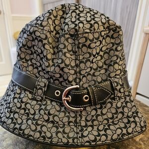 Coach Brown And Grey Womens Bucket Patterned Hat, Gold Hardwear, Lined